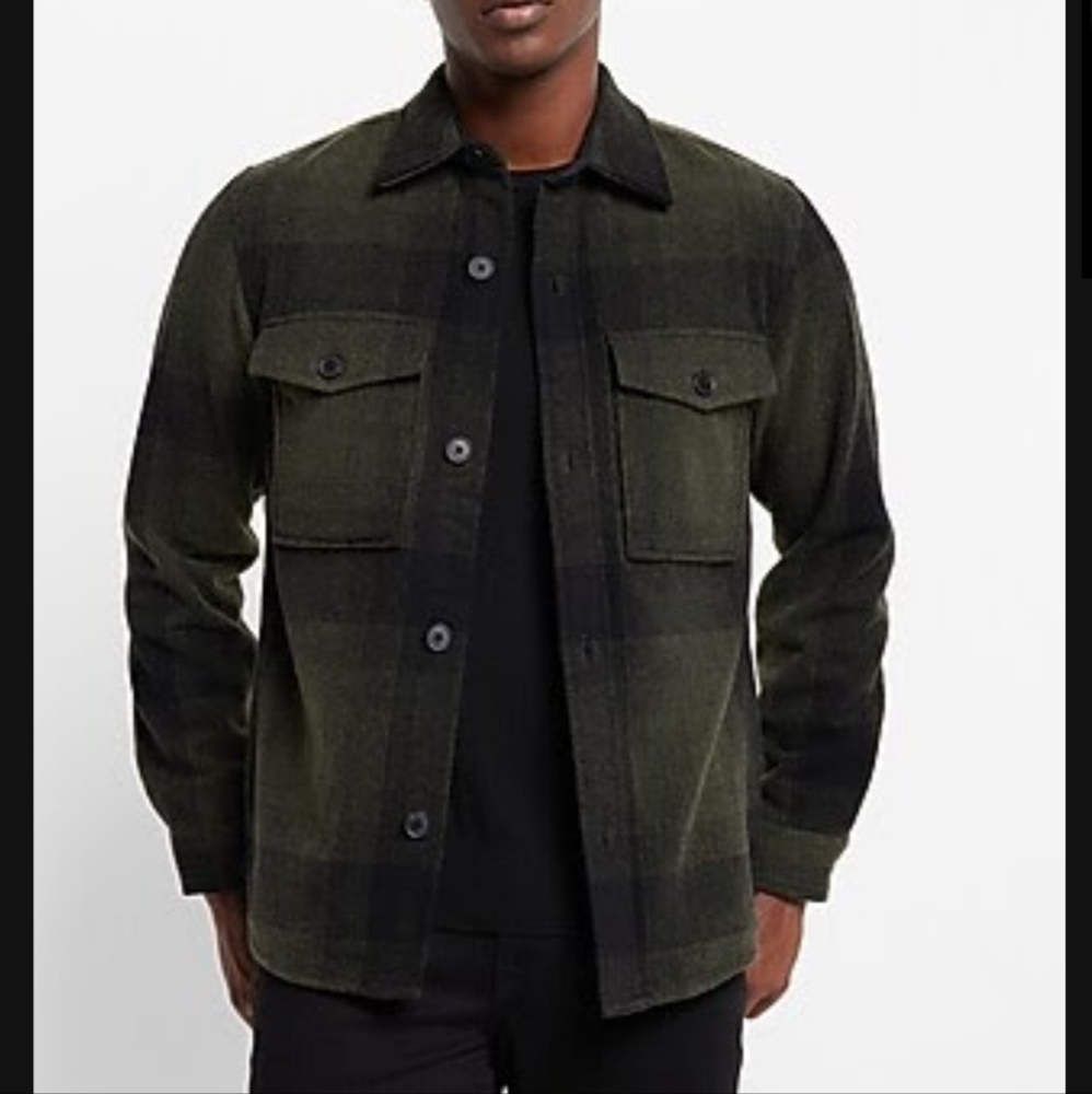 Men's Express Wool Blend Jacket Plaid Green